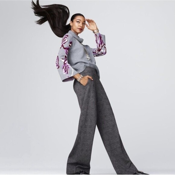 CABI Women’s 3740 Bond Trouser Pant Sz 8L Glen Plaid Grey NWT Side Zip Wide Leg - Picture 14 of 14